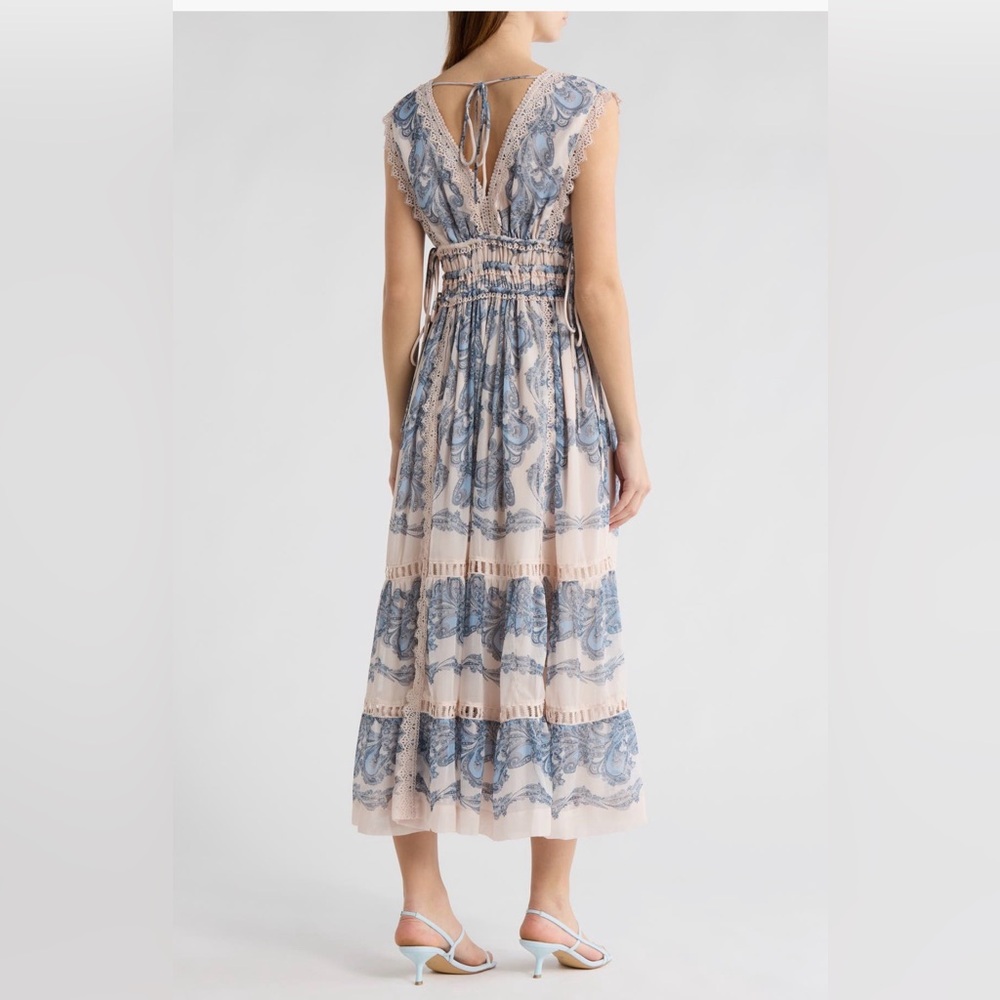 All Saints Blue and Cream Midi Dress